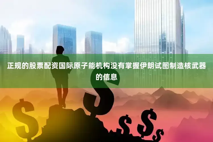 正规的股票配资国际原子能机构没有掌握伊朗试图制造核武器的信息